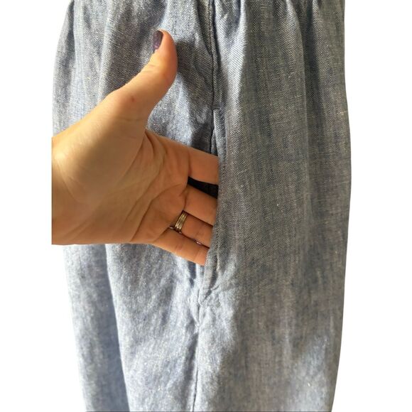 Garnet Hill Pull On Midi Linen Skirt size XL Blue Smocked Waist Side Pockets - Picture 7 of 9